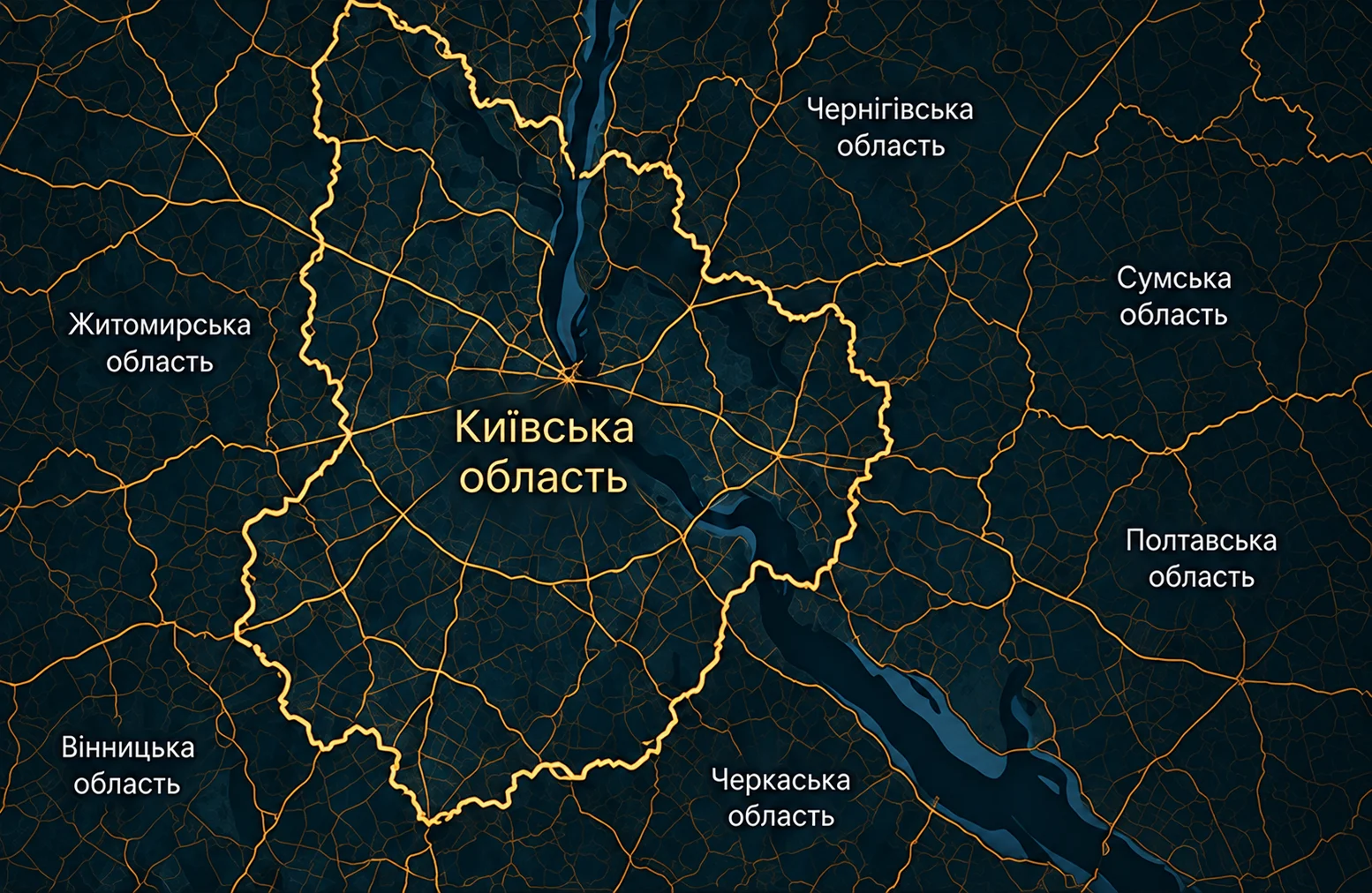 Карта з виділеною Київською областю — зона роботи Estelia